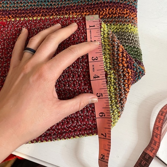 The Sak Gypsy Cambria Multi-Colored Striped Crochet Knit Tote Shoulder Bag Boho - Picture 7 of 13